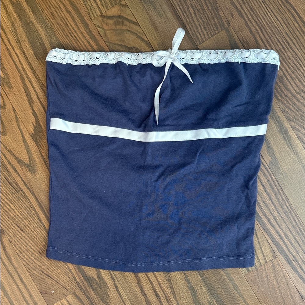 Subdued Navy Blue Tube Top with Lace Trim